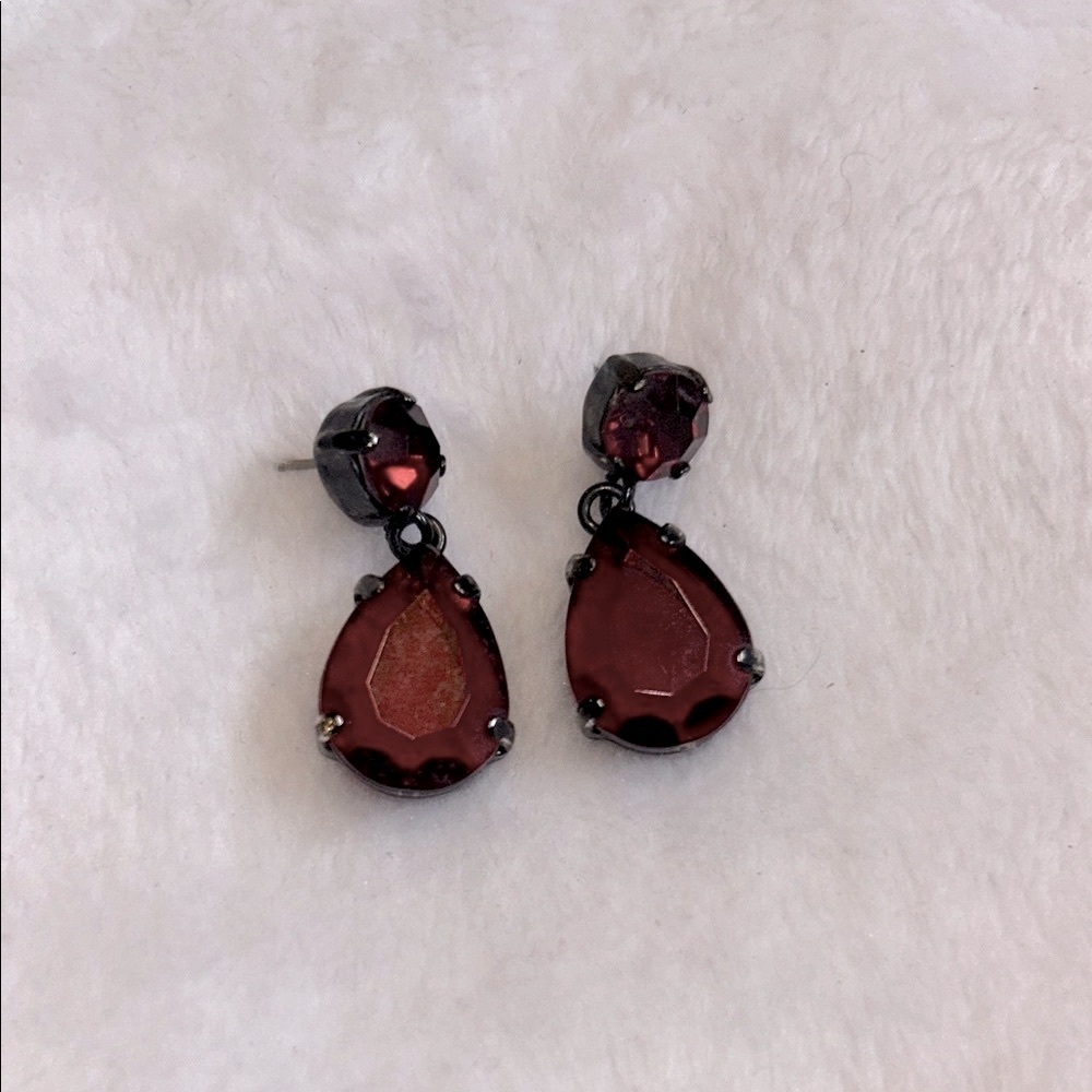 Burgundy Gunmetal vintage Drop Earrings